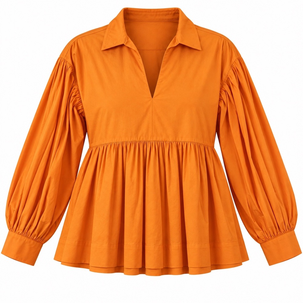 Joe's Jeans Blouse Size S Sun Orange Babydoll Boho Balloon Sleeve Cotton